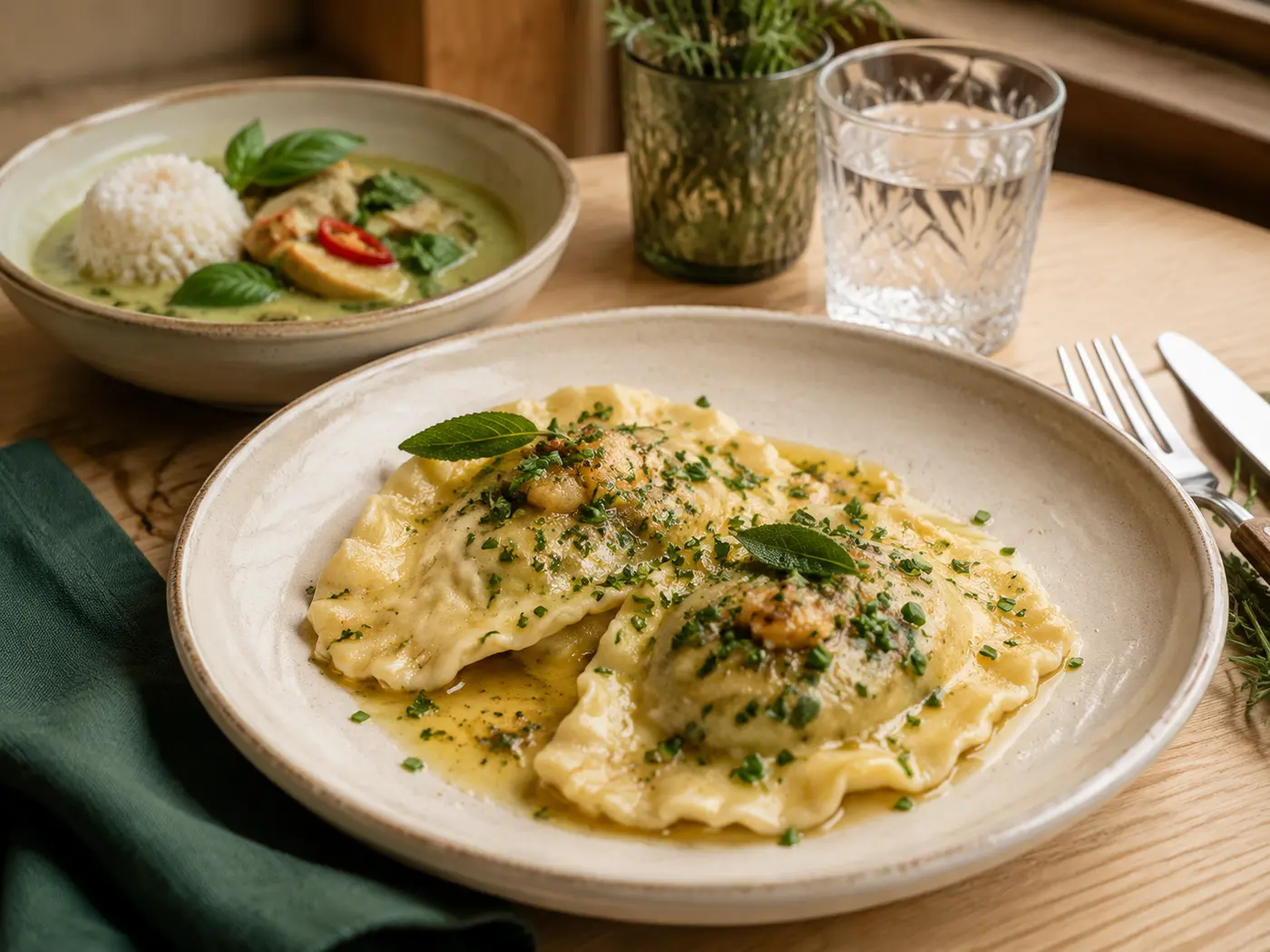 Kärntner Kasnudeln und thailändisches Curry